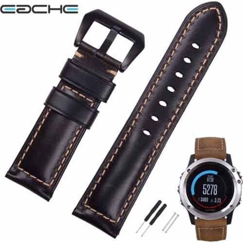 Eache Oil Leather Watch Bands 26mm Fit For GARMIN FENIX 3 Smart Watches Colors Black Dark Brown Light Brown Blue Green Red Brown