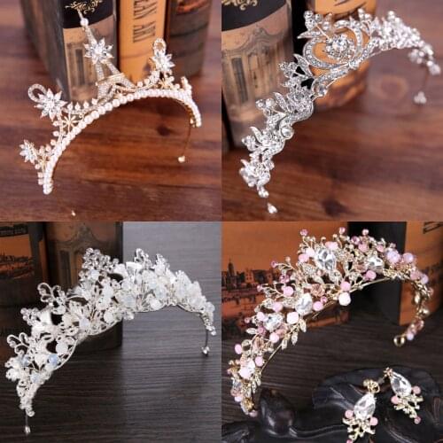 Gold Silver Color Crystal Bride Tiara Crown Fashion Pearl Queen Wedding Crown Headpiece Wedding Hair Jewelry Accessories