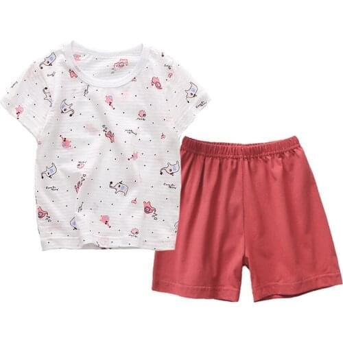 Boys O-Neck Short Sleeve Cartoon Print Animal Tops+Green Thin Stripes Shorts 2PCS Clothing Sets Casual 100% Cotton Summer Sets