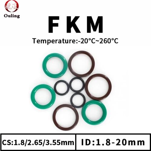 FKM O Ring Seal Gasket Thickness CS1.8/2.65/3.55mm ID1.8-20mm FPM Oil Acid and Alkali Resistant Automobile Fluororubber O-Ring