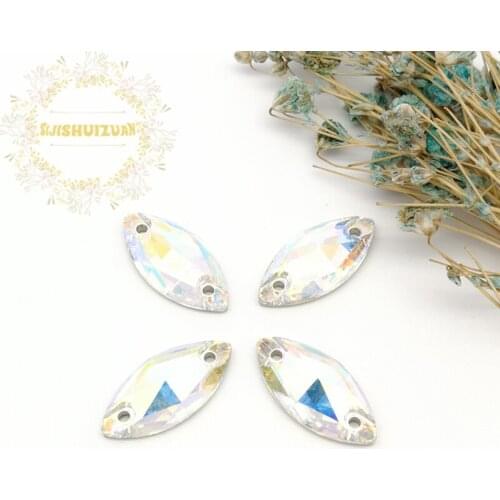 High-quality Crystal AB Horse eye Crystal Glass Sew-on Rhinestones with two holes DIY wedding Dresses and Clothes