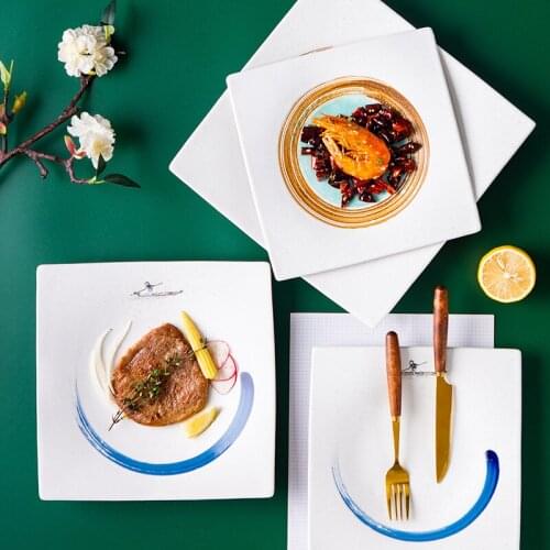 Japanese ceramic plate square plate home creative hand-painted western food plate sushi plate breakfast plate