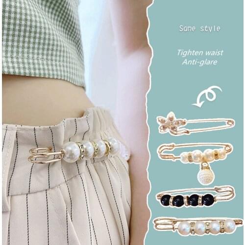 Pearl Rhinestone Metal Brooch Set Pants Skirt Waist Change Small Decoration Pin Jeans Waist Buckle Fixed Clothes Brooch Jewelry