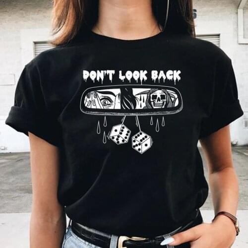 Don't Look Back T-shirt Aesthetic Grim Reaper Gothic Top Tee Shirt Women Scary Halloween Gift Tshirt