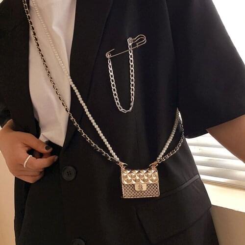 2021 Summer Metal Pearl Chain Lipstick Bags Women Luxury Brand Mini Metal Waist Bag Square Box Shoulder Crossbody Bags Decorate