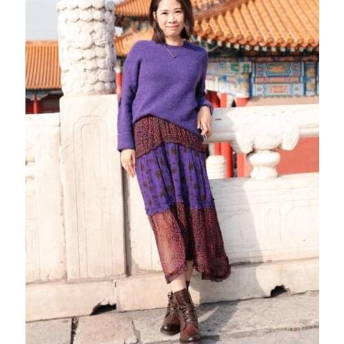 Women Skirt 2020 Spring and Summer New National Style Stitching Floral Print Skirt