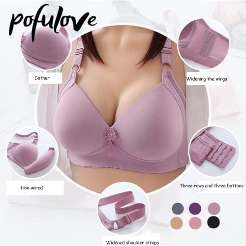 Women Thin No Steel Ring Simple Bra Soft Comfortable Gather Three-Breasted Underwear Lingerie Wireless Female Brassiere