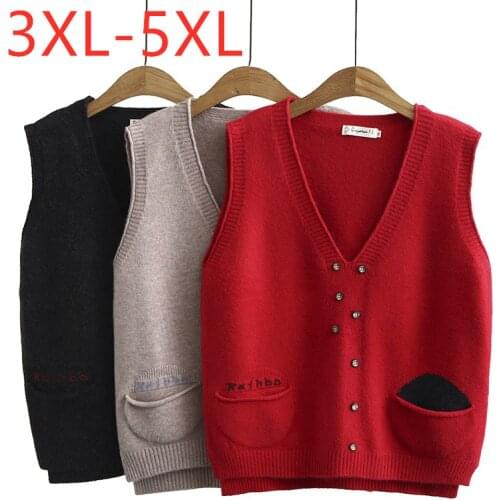 New ladies autumn winter plus size sweater knit tank tops for women large sleeveless cotton pocket red vest sweater 3XL 4XL 5XL