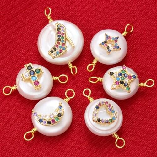 ZHUKOU fashion Pearl Star Love Moon Connector for Women Bracelet Necklace Bead Connector Jewelry Accessories model:VS397