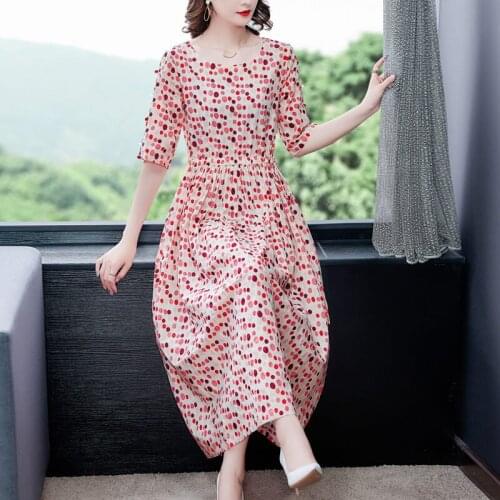 Dot Large Size Womens Dress Summer 2021 New Loose Five Point Sleeve Round Neck Dress Fashion Korean Slim Female Vestidos zh1179