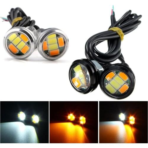 1Pair 12V DC 23MM 5730 6 LED Eagle Eye Daytime Running Dual Color DRL Light White Amber Yellow