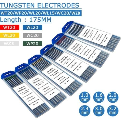 10Pcs 175MM WT20/WP20/WC20/WL15/WL20/WZ8 Tungsten Electrodes Tig Welding Rods Tig Electrodes for Tig Welding Torch