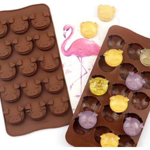 15 Cavity Pig Head Silicone Chocolate Mold for Jelly Pudding Aromatherapy Ice Tray Soap Dessert Pastry Cookie Bread Baking Tools