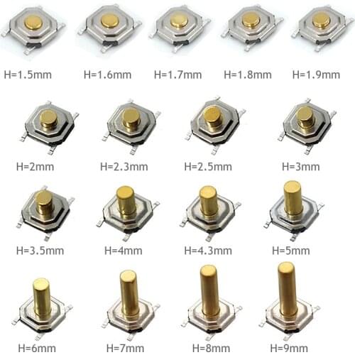 200pcs/lot 4 pins 4*4*1.5/1.6/1.7/1.9/2/2.3/2.5/3/3.5/4/4.3/5/6/7/8/9 mm SMD Tactile Push Button Waterproof Tact Switches 4x4mm