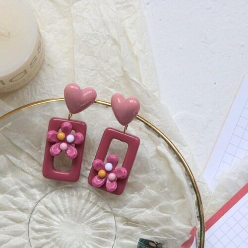 2021 fashion new trendy net red flower niche retro acrylic stud earrings female ear clip without pierced jewelry