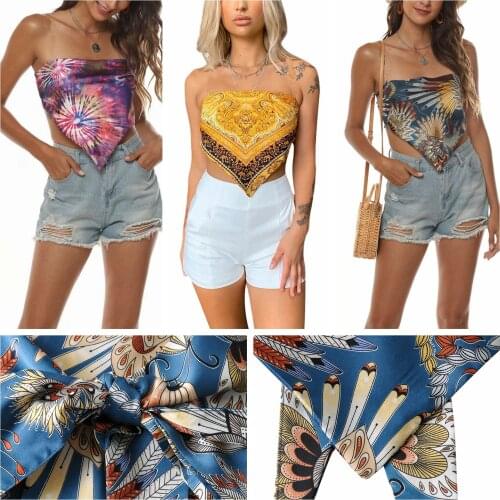 2021 Spring New Products Ladies Casual Lace Vest Printed Pattern Sleeveless Boat Neck Nine Point Neck Tube Top Strap Top