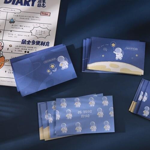 4 pcs Cute Astronaut Folding Greeting Card Planet Universe Gift Blessing Message Card Bullet Journal DIY Aesthetic Stationery