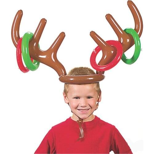 50pcs Christmas Toys Children Kids Inflatable Santa Funny Reindeer Antler Hat Ring Toss Party Game Supplies Toy ZA1158
