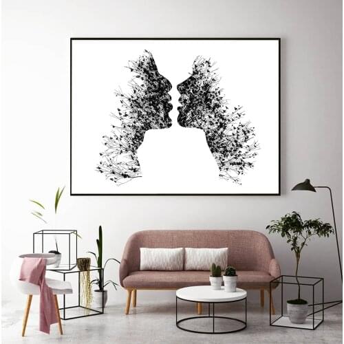Abstract Black and White Natures Kiss Canvas Painting Wall Art Nordic Posters and Prints Wall Pictures for Living Room Decor