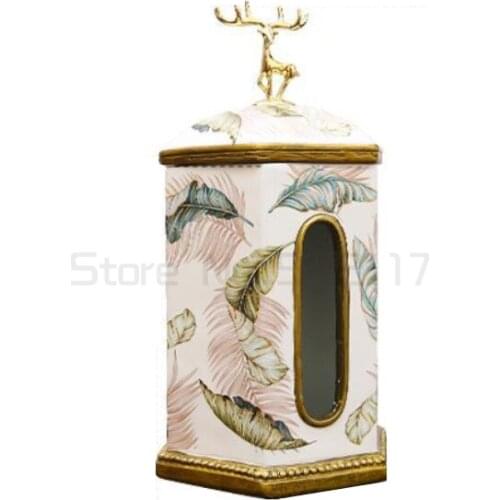 American Luxury Deer Head Tissue Box European Style Living Room Coffee Table Dining Table Drawer Tray Home Decoration Ornaments