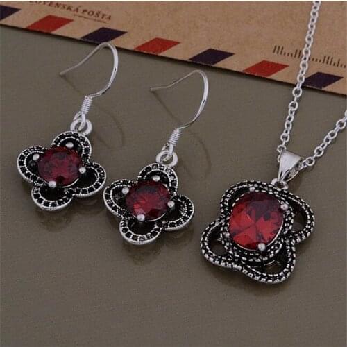 AS550 Hot Sale Silver Plated Color Jewelry Sets For Women Wholesale High Quality Classic Earring 683 + Necklace 999