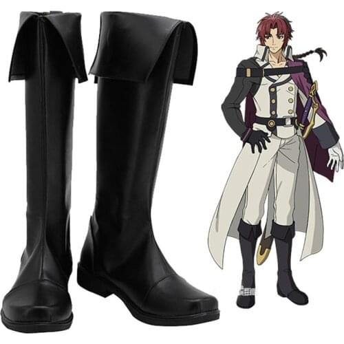 Seraph of the End Crowley Eusford Black Shoes Boots Adult Halloween Long Boots Custom Made L320