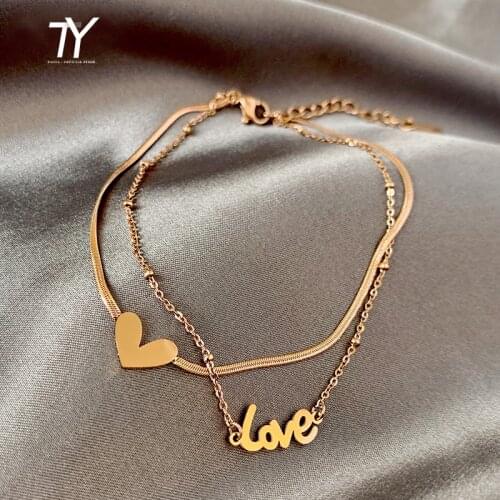 Classic Love Letter Heart-Shaped Double-Layer Titanium Steel Anklets For Woman 2021 Korean Fashion Jewelry Does Not Fade Anklet