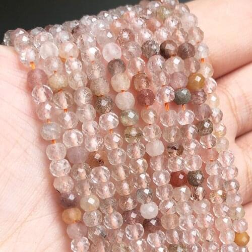 Natural Stone Beads Tiny Faceted Mix Rutilated Quartz Loose Rondelle Beads for Jewelry Making DIY Bracelet Charms Earrings 15