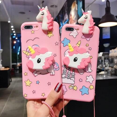 Unicorn For iPhone 11 Pro Xs Max Xs XR 6 7 8Plus SE 2020 Case TPU Case Ring Soft Phone Strap Rope Case