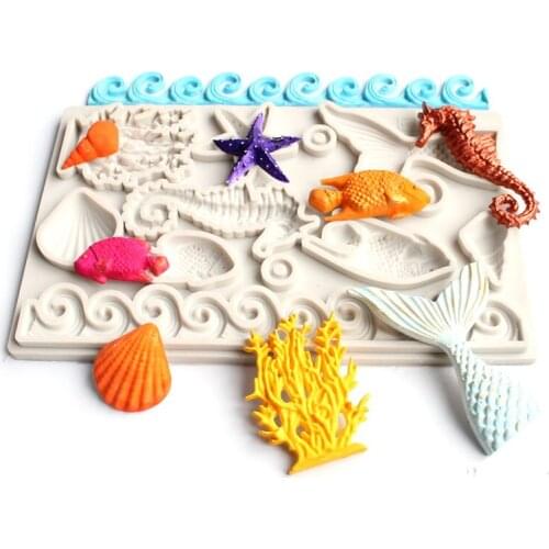 Sea Shape Fondant cake Mold Silicone Shell Conch Wave Cake Mold DIY Cake Gum Paste Decorating Tool