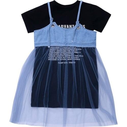 Girls T-shirt camisole suit Girl short sleeve T-shirt camisole set Girl summer trendy mesh dress Girl dress suit