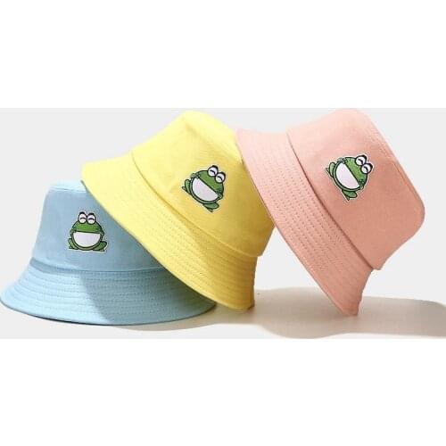 LDSLYJR Cartoon frog embroidery cotton Bucket Hat Fisherman Hat outdoor travel hat Sun Cap Hats for Men and Women 131