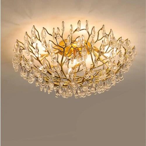 Italian luxury golden branches chandelier living room headlights bedroom lights warm romantic wedding round crystal lamp