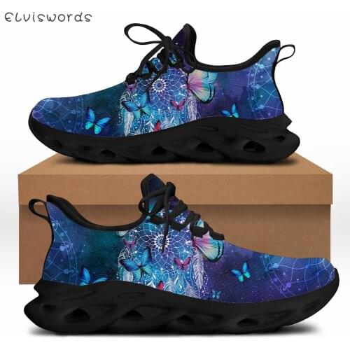 ELVISWORDS Dream Catcher Butterfly Print Sneaker Girls Lace Up Outdoor Flat Shoes Fashion Style Gym Fitness Footwear Tenis Femme