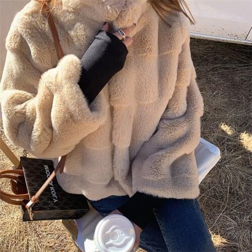 Winter Thick Warm Fluffy Mink Fur Jacket Coat Women Korean Loose Casual Short Furry Outwear Stand Collar Faux Fur Jacket Female