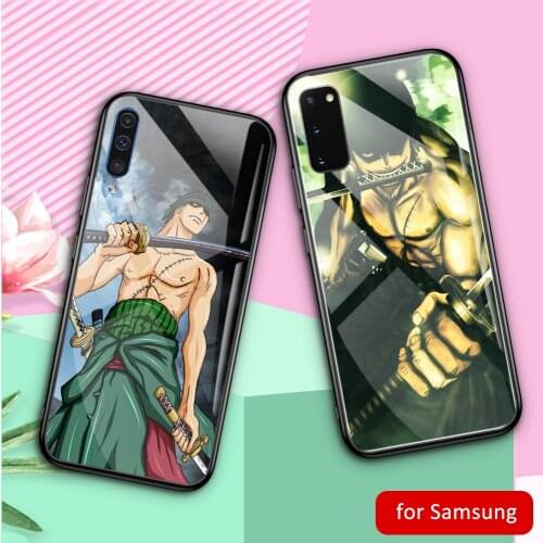 MimosCase For Samsung S20 Plus One Piece Zoro Glass Tempered Case for Samsung s20 Plus A20 A50 A7 A8 Plus 2018 DIY Phone Case