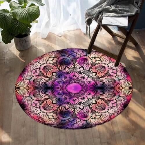 Fashion Mandala Round Carpet Kids Room Bohemian Feathers Area Rugs Mat Pink and Blue Tapete For Living Room Round Carpet-002
