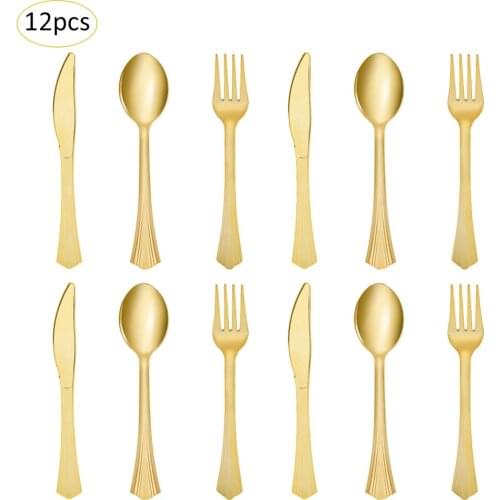 12Pcs/Set Cutlery Dinner Set Cutlery Knives Forks Spoons Wester Kitchen Dinnerware Stainless Steel Home Party Tableware Set