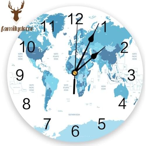 World Map PVC Wall Clock Modern Design Home Decor Bedroom Silent Oclock Watch Wall For Living Room