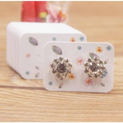 New deaign 100pcs 3.5*2.5 flower style earring paper package card small stud earring card white kraft paper jewelry display card