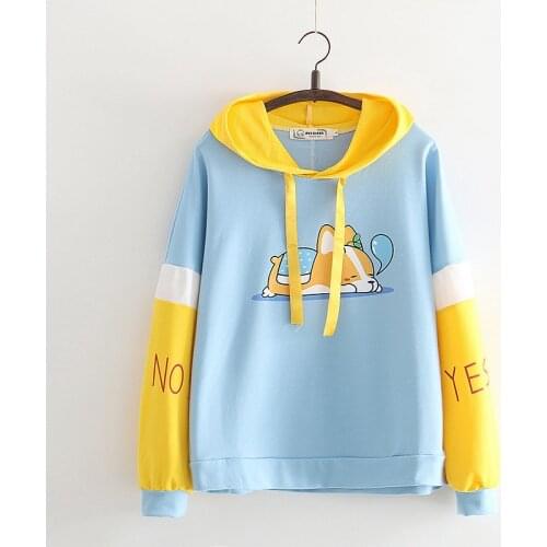 Autumn New Cartoon Animal Dog Hooded Long-sleeved Sweatshirts Harajuku Corgi Female Hoody Kawaii Women Pullovers Tops