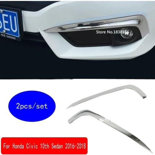 Hot Car head front fog Eyebrows/trim light lamp frame stick ABS Chrome cover 2pcs For Honda Civic 10th Sedan 2016 2017 2018 2019