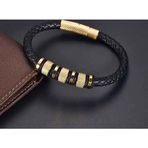 New Style Punk Style Braided Leather Bracelets Stainless Steel Beads Fashion Bracelet Homme Jewelry for Men
