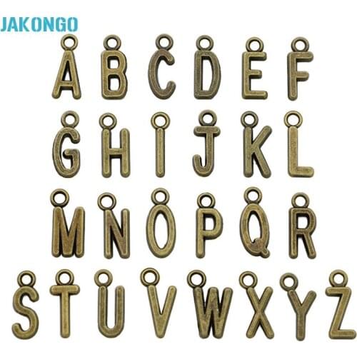 52pcs/lot Antique Bronze Plated Zinc Alloy A-Z Alphabet Charms Pendants for Jewelry Making Bracelet DIY Handmade Craft 15x9mm