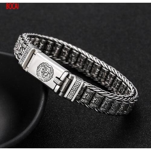 Real 925 sterling silver jewelry trend personality six mantra bracelet Thai silver domineering mens bracelet bracelet
