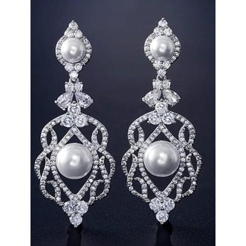 Luxury Crystal Pearl Drop Earrings Bridal Wedding Party Jewelry