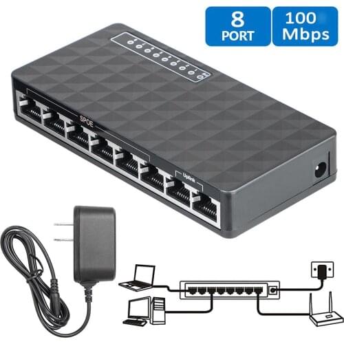 US Plug/EU Plug 10/100 Mbps 8Port Desktop Fast Ethernet LAN RJ45 Network Switch Hub Adapter 8 port auto negotiation port