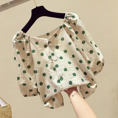 Chiffon Polka Dot Women Shirts Summer New 2021 V-Neck Short-Sleeved Loose Office Lady Elegant Outwear Tops