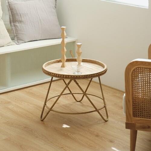 Nordic Coffee Table Simple Round Triangle Modern Minimalist Low Table Rattan Coffee Tables Storage Round Small Design Side Table