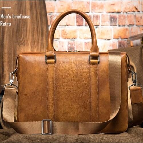 Retro Genuine Leather Handbags Mens Designer Cowhide Computer Laptop Shoulder bag For Documents 14inch Male Business Briefcase